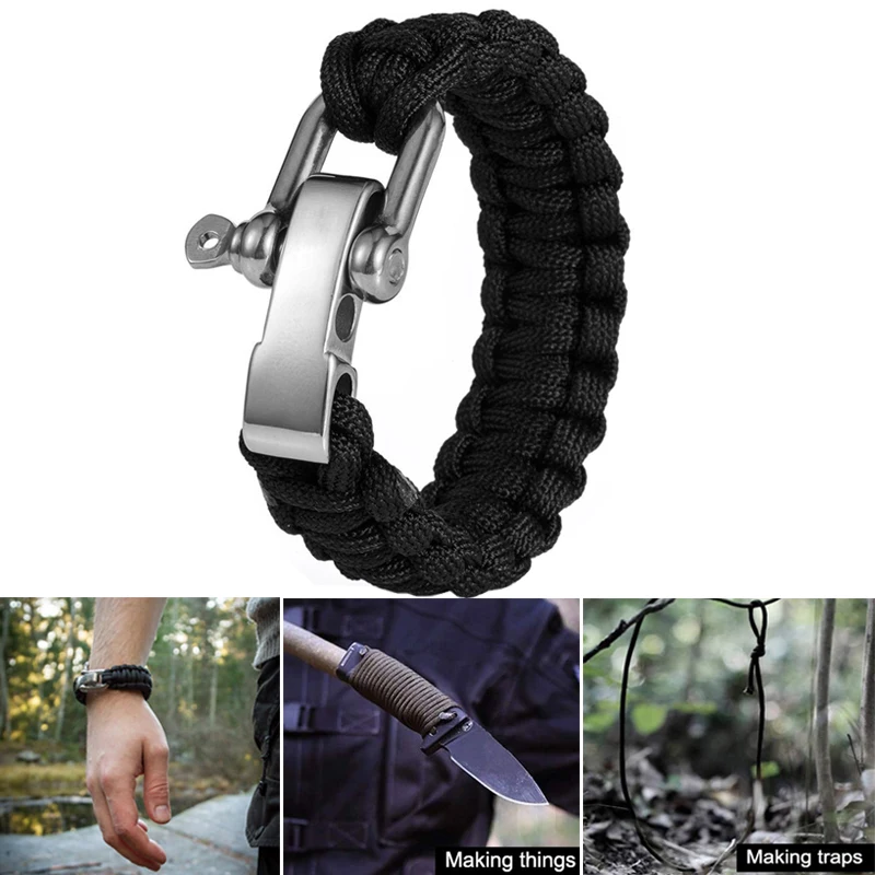 التخييم حبل 7 تقف سوار Paracord EDC بقاء مضفر أدوات إنقاذ في الهواء الطلق المشي أساور المظلة الحبل مشبك