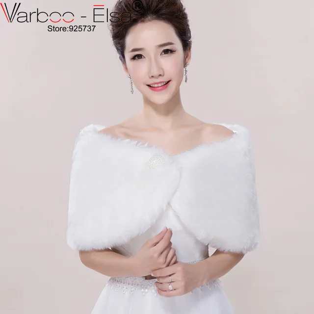 Best Product VARBOO_ELSA winter wedding coat 2018 new bridal shawl faux fur wedding cape wedding ivory coat bridal hooded fur cloak bolero