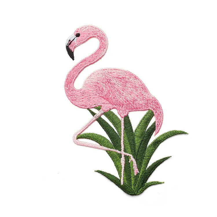Embroidered Iron-on Fabric Red Flamingo Patch Badge Sticker Apparel Applique