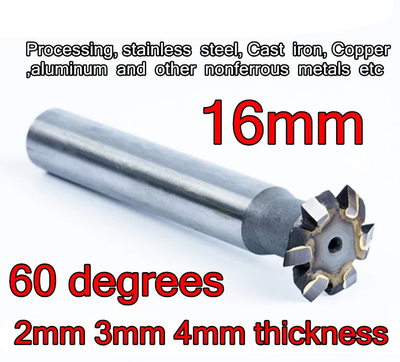 

16*60degrees 2-3-4mm thickness Carbide Double Angle Milling cutter Processing,stainless steel, Cast iron ,Copper,aluminum, etc