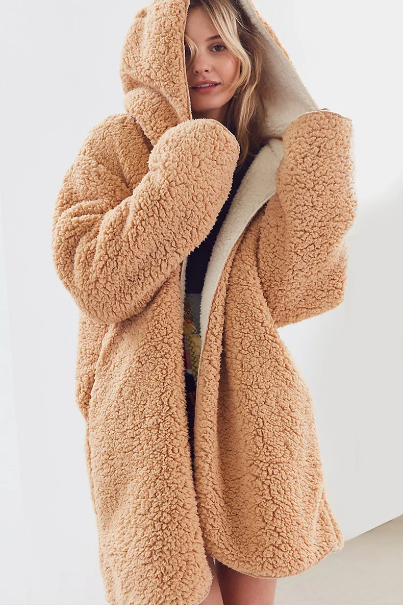 En Manteau Manteaux Longues kaki Femmes Long Manches Mode Hiver À Peluche Fourrure Capuchon Noir Col Chaud Femelle Automne V aqSxw60
