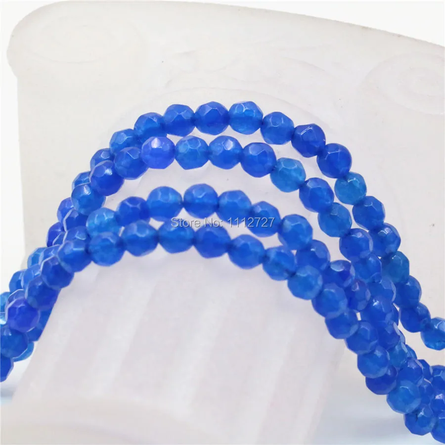 

4mm Blue Chalcedony Ornaments Jewelry Making Round Semi Finished Stone DIY Loose Beads Faceted Women Girls Christmas Gifts Balls