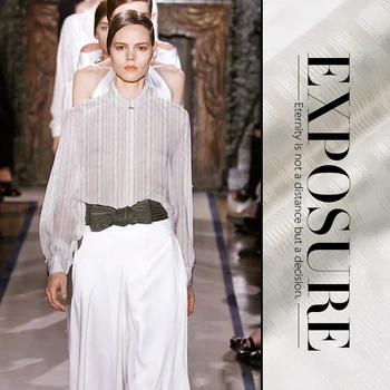 

Silk georgette satin stripe fabric white