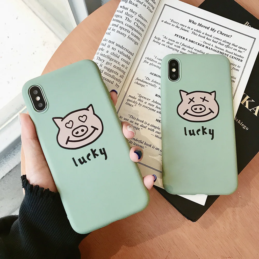 KIPX1075_6_JONSNOW Lucky Pig Pattern Case for iPhone 7 8 6S 6 Plus Soft Silicone Case for iPhone X XR XS Max Cartoon Painted Back Cover Capa Coque Fundas
