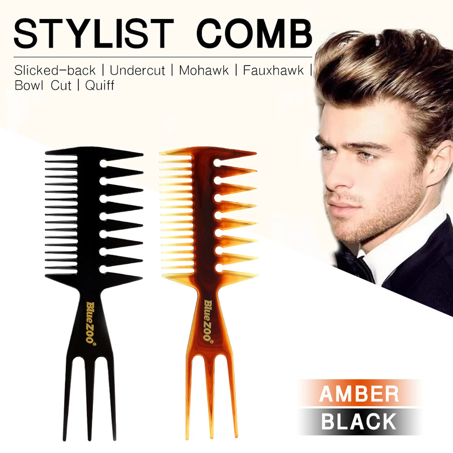 

Double Sided Fish Bone Shape Insert Comb Large Tooth Flat Comb Hair Styling Hairdressing Tools for Men Women