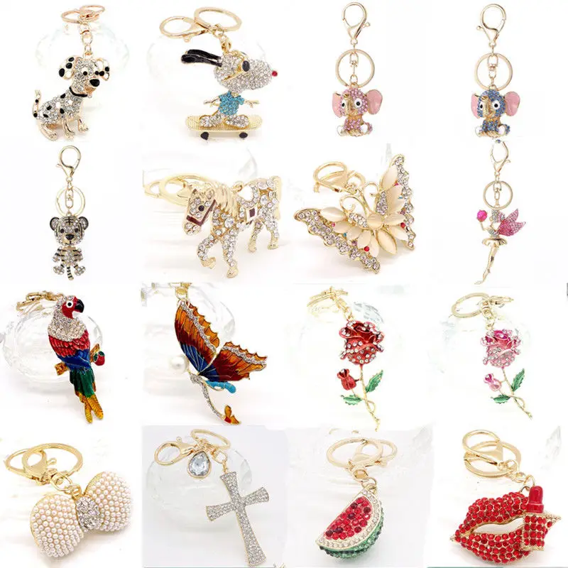 

HOT Key Chains Animal Keyring Purse Bag Crystal Charm Pendant Necklace Gift