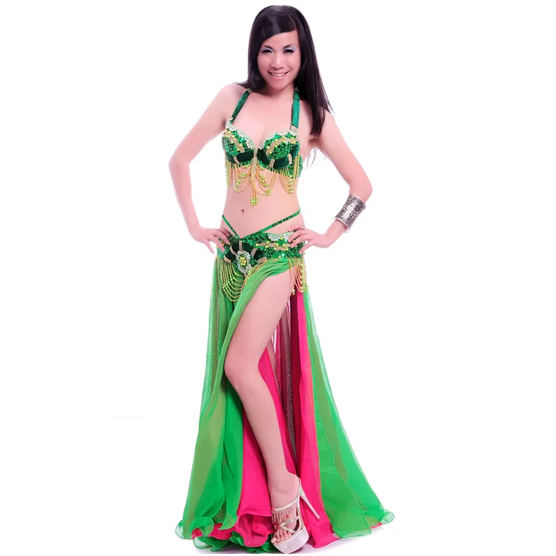 New Big Full Belly dance Skirt Professional Expansion Bellydance Dress Performance Costume 2 Slits Dual Color Top Chiffon Skirts