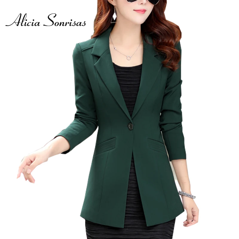 

2018 Spring Summer Blazer Women New 4 Colors One Button Green Black White Jacket Womens Slim OL England Blazers Feminino