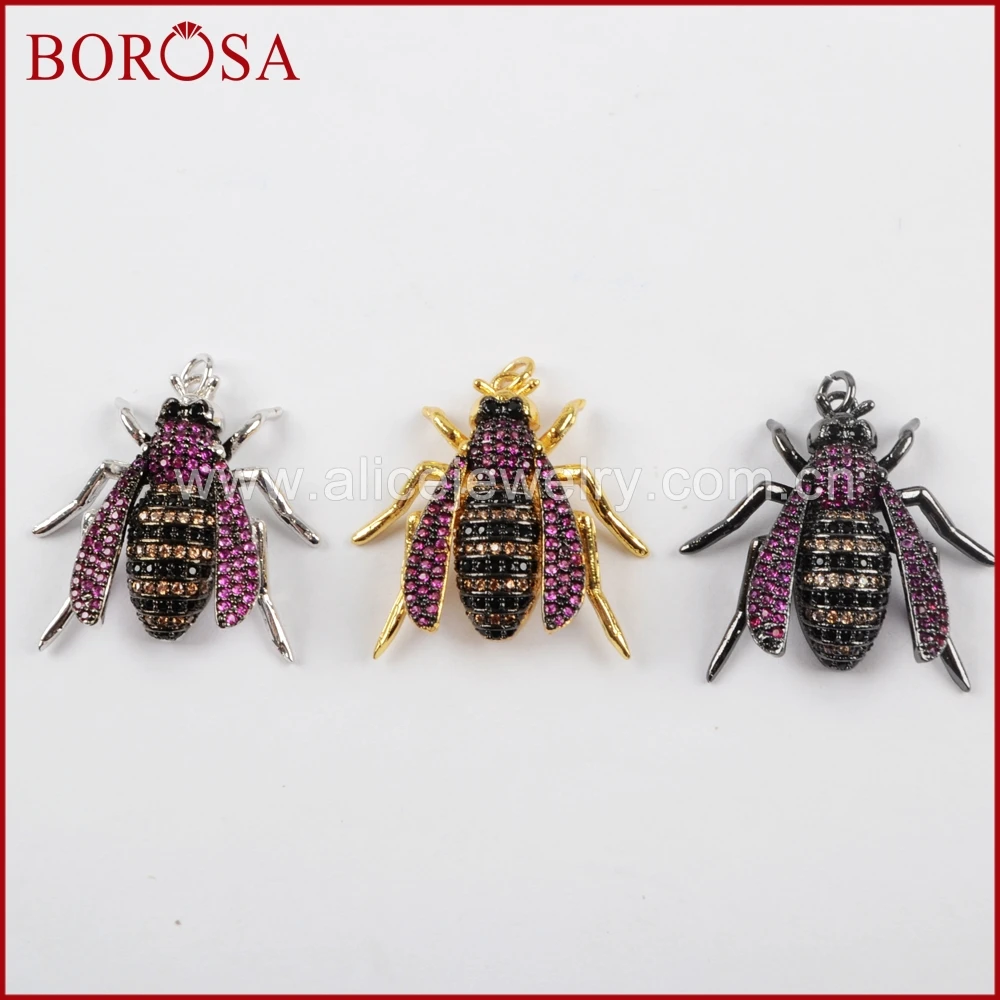 

BOROSA Fashion CZ Insect Pendant Bead,Mix Colors Crystal Zirconia Dung Beetles Pendants Fly Bee Ladybugs Gifts for Women WX837