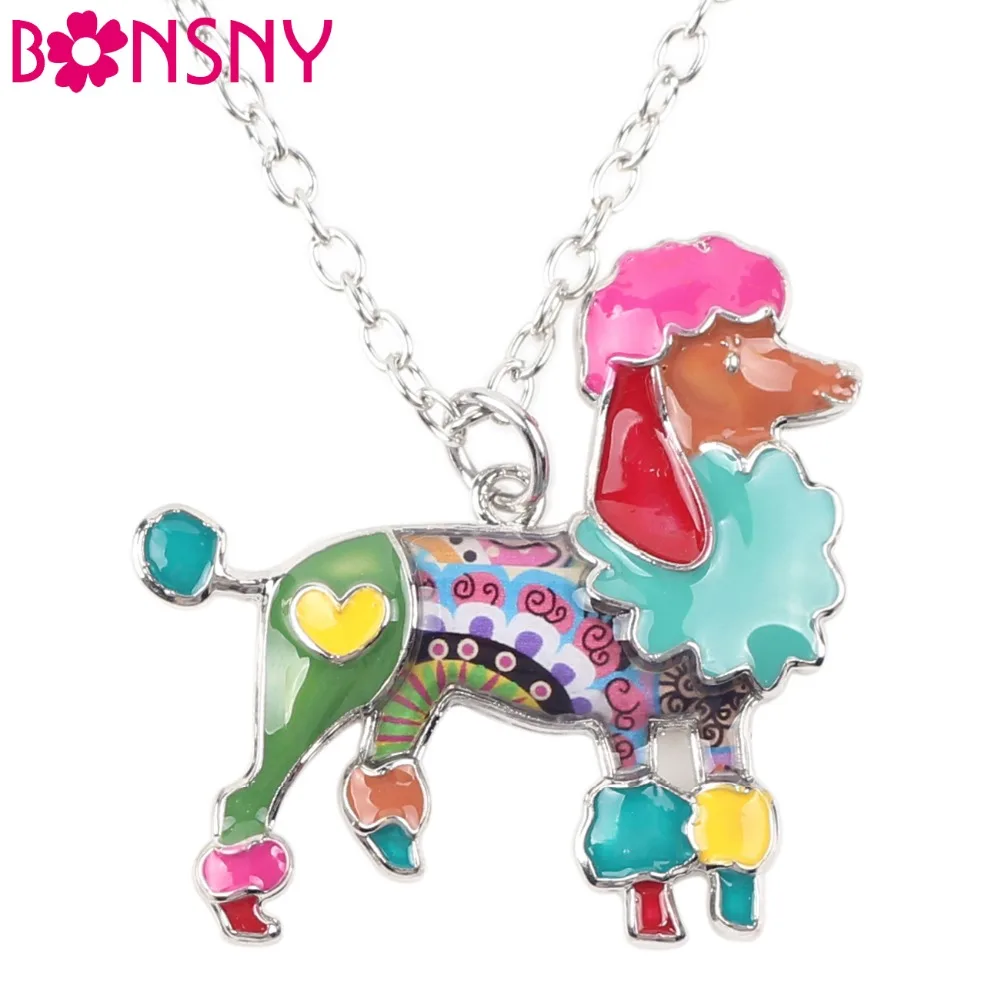 

Bonsny Enamel Alloy Fashion Poodle Dog Necklace Chain Pendant Choker Cute Animal Jewelry For Women Girls Pet Lovers Accessories