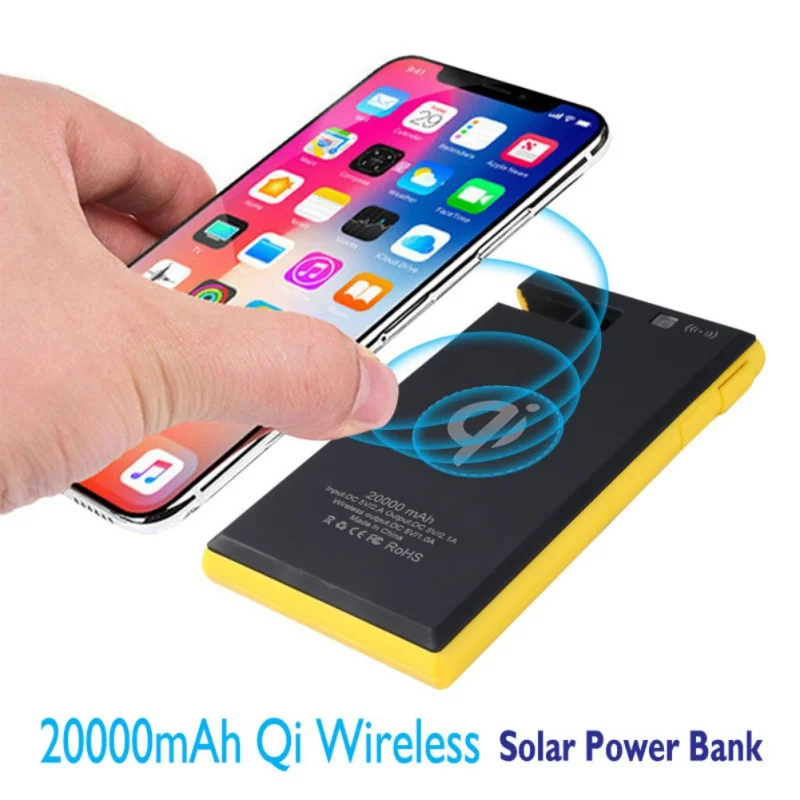 

20000mAh Wireless Solar Phone Power Bank 2 USB LED Portable Waterproof Battery Charger with Phone Holder