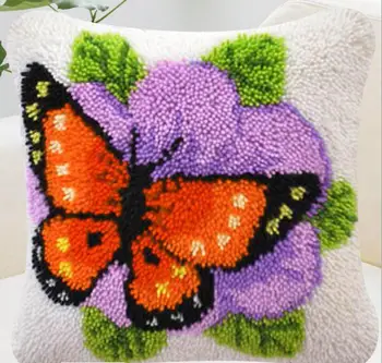 

diy handkerchief knitted carpet unfinished pillow embroidery carpet free shipping Latch Hook Hold pillow animal The butterfly