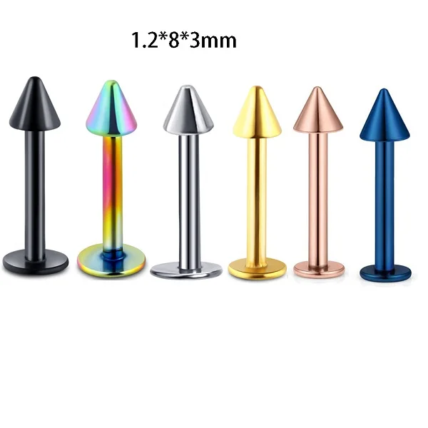 1.2x8x3mm cone TIANCIFBYJS, 14 г, 16 г, 20 г, кольцо для носа, кольца для губ, ушной хрящ, штанга для языка, пупка, кнопка для бровей, пирсинга, ювелирные изделия, 1 шт - Окраска металла: 1.2x8x3mm cone