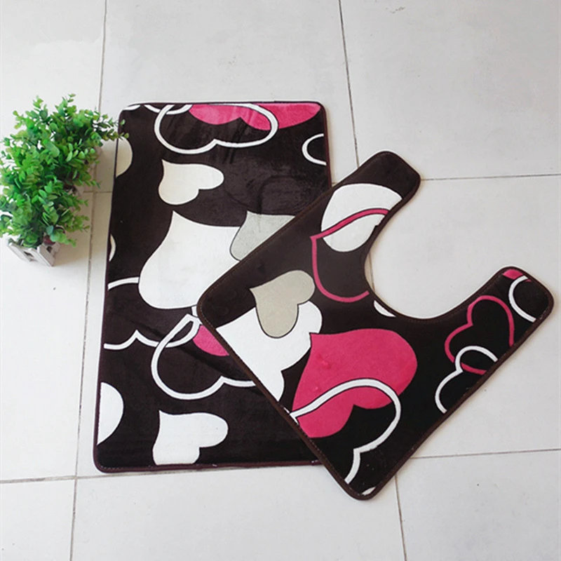 

2Pcs/Set Bathroom Mat Set Water Absorption 50*60cm U-shape Toilet Rugs+50*80cm Rectangle Non-slip Bath Mat Bathroom Floor Carpet