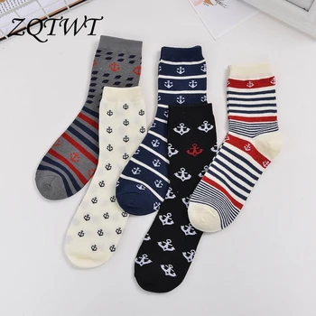 

5 Pair/Lot High Quality Navy Style Cotton Socks Men Flag Stripe Chaussette Funny Socks Fashion Mens Happy Socks Women