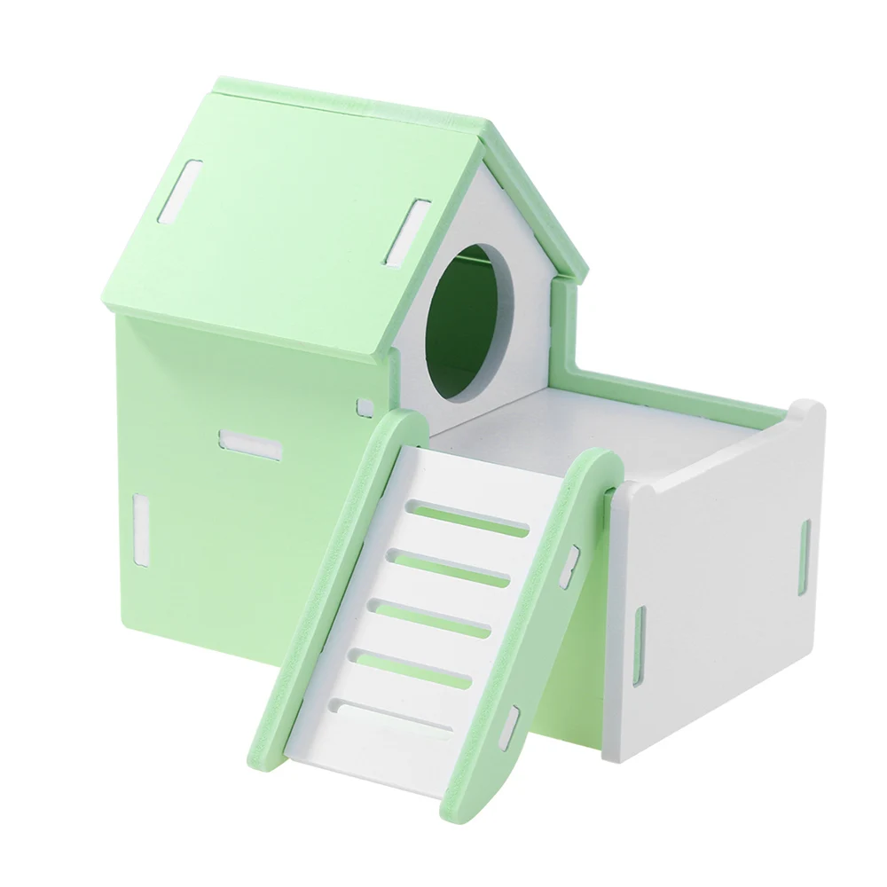 green Красочные милые мини деревянные горки DIY собрать хомяк дом маленькие животные игрушки для домашних животных - Цвет: green