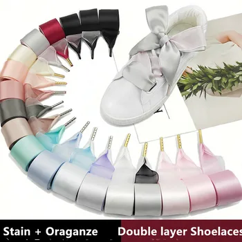 

Boutique Shoelaces 19 Color 3.2 cm Width Double Satin Organza Shoelaces Beautiful Lace Widened Leisure Sports Shoes Shoelaces