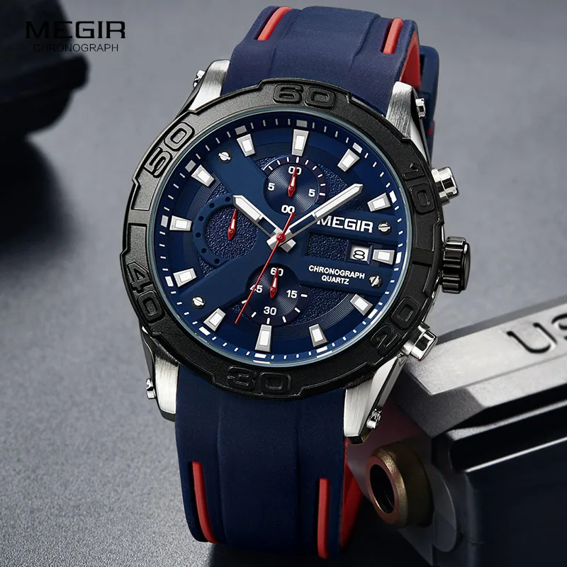 

Megir Sports Chronograph Quartz Watches for Men Silicone Strap Military Army Luminous Wateproof Wrist Watch Relogios MN2055