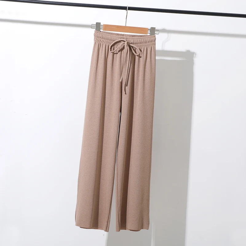 

2019 spring summer ice silk pants fall Straight pants female fashion high waist loose casual pants high waist nine pants YF260