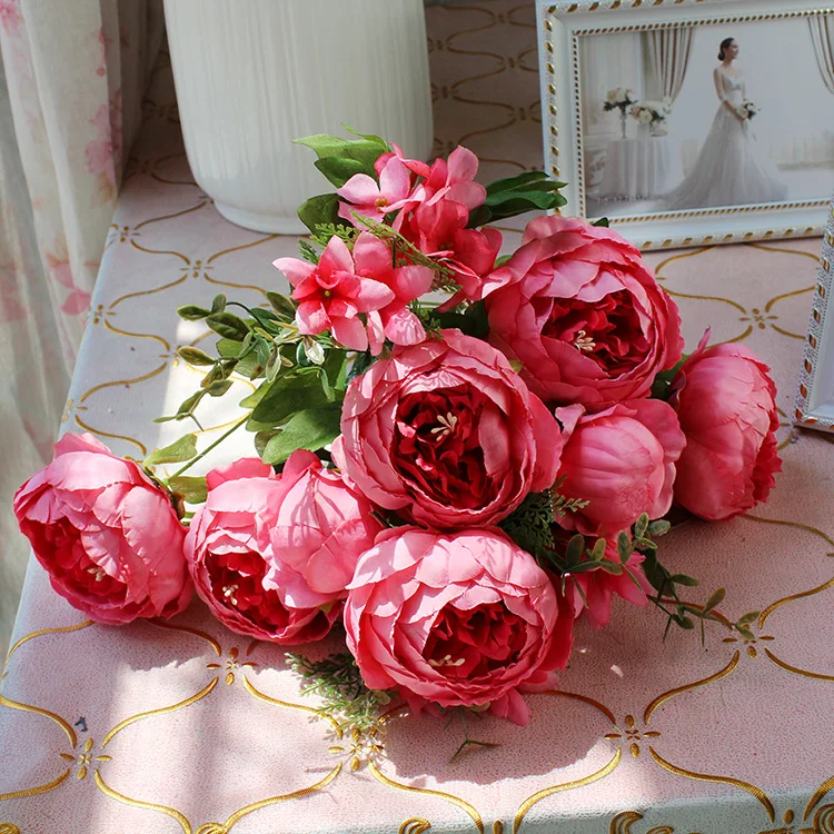 13 Heads European Spring Peony Flower Silk Simulation Flowers Large