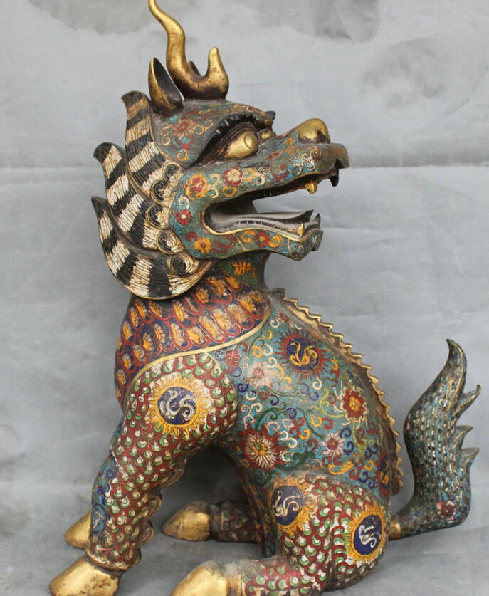 

Fast shipping USPS to USA S1709 Palace Chinese Cloisonne Purple Bronze Gold Guard Dragon Kylin Beast Lion Statue
