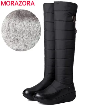 

MORAZORA Winter Snow Boots Thick Fur Warm Over The Knee Boots Women Wedges Platform Boots Fashion Down Cotton Shoes Drop Ship