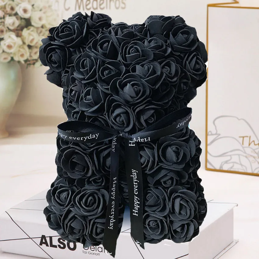 Black 25cm No Box Горячая Распродажа, подарок на день Святого Валентина, 25 см, красная роза, плюшевый мишка, цветок розы, искусственное украшение, рождественские подарки для женщин, подарок на день Святого Валентина - Цвет: Black 25cm No Box