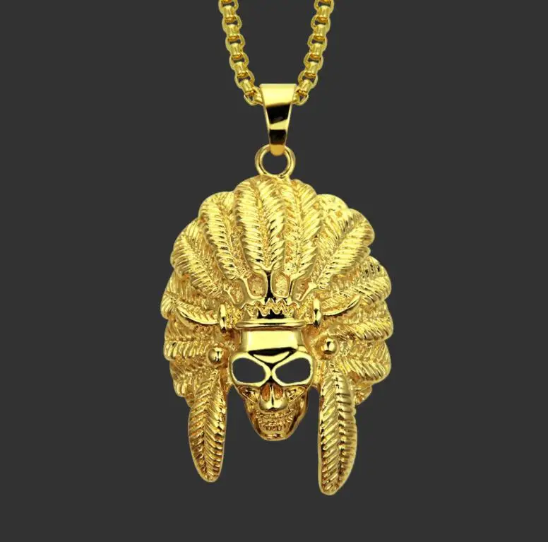 

Indian Chief Head Charm Pendant & Necklaces Iced Out Hip Hop Gold Color Chains For Men Mask Indian Gifts women Jewelry Native