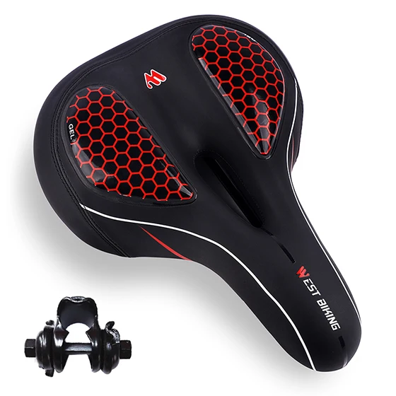 WEST BIKING седло для горного велосипеда с велосипедным задним фонарем, уплотненное широкое удобное велосипедное седло, гелевое седло для велосипеда - Цвет: Black Red