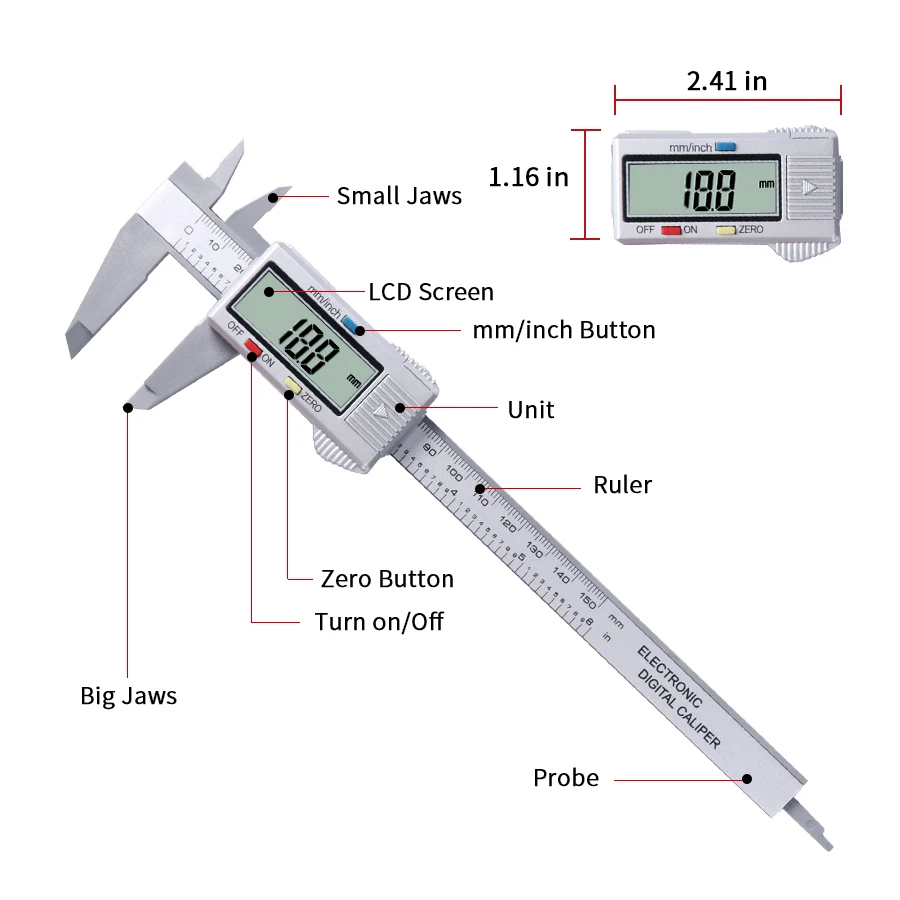 Мм 6 дюймов 150 мм Vernier цифровой электронный суппорт Линейка измерительные инструменты углеродное волокно композитный штангенциркули