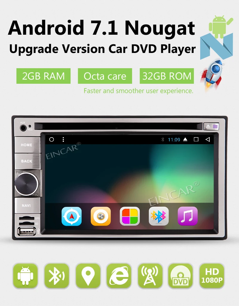 Best Pure Android 7.1 System in dash Car Stereo Autoradio Bluetooth Car DVD Player Octa Core 1080P HD Video Player support SWC Wifi M 3