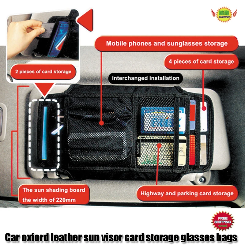 Car sun visor storage bags auto accessories in the car styling Universal Portable sun visor Phone Pen Key storage pockets holder