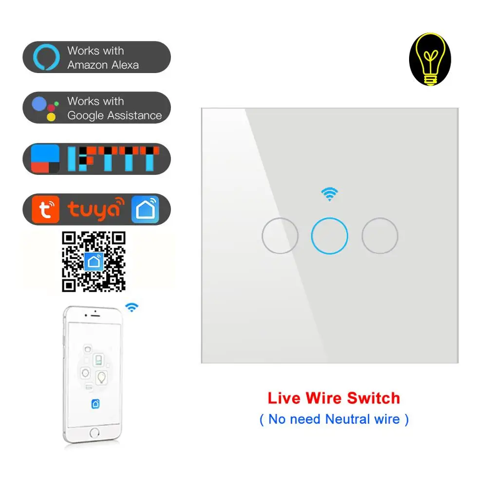 Comprar Interruptor wifi Tuya EU 10A interruptor de luz de pared de alambre de fuego único temporizador inteligente Interruptor táctil Control de voz Compatible Alexa Google IFTTT