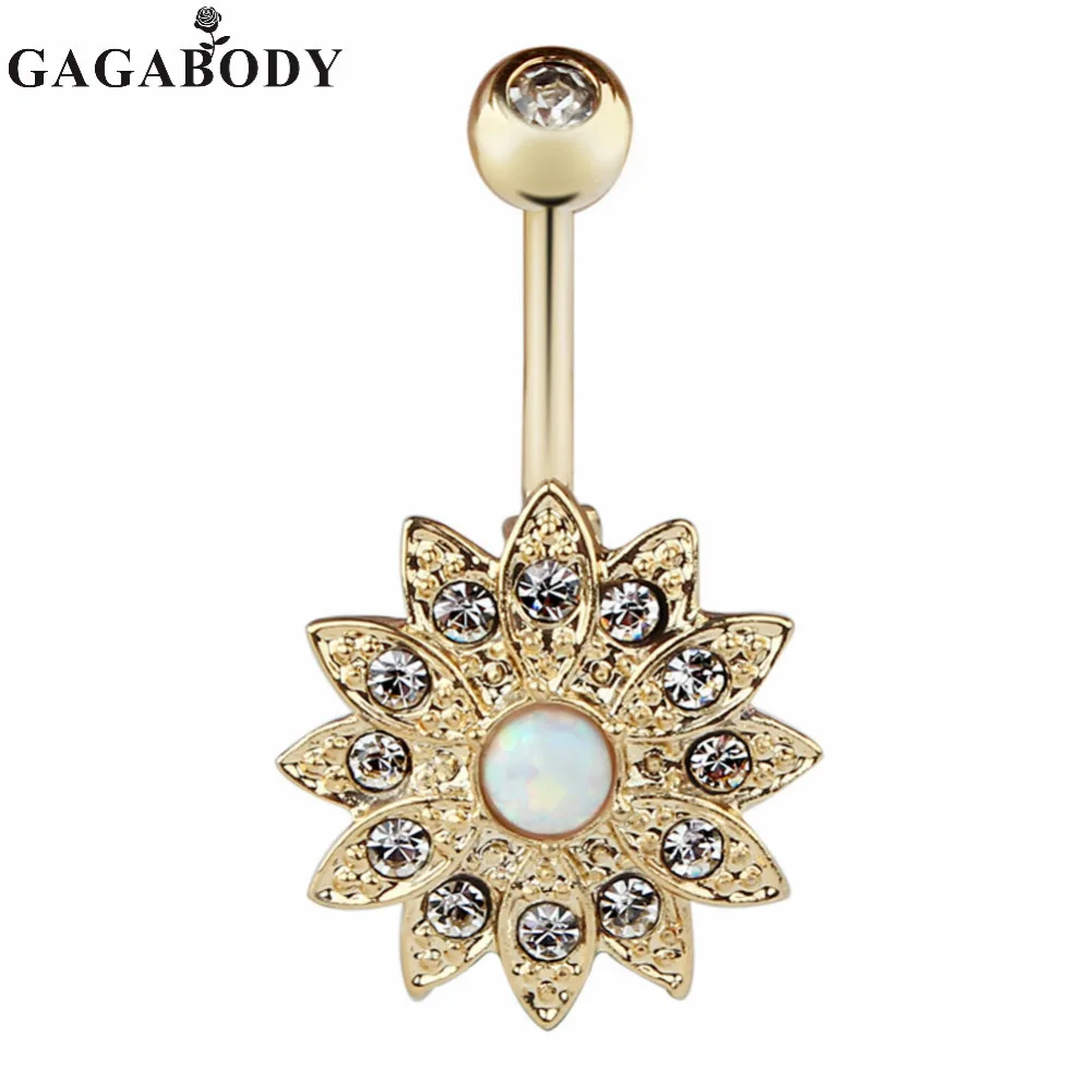 2017 Wholesale 1pcs Opal Belly Button Ring Jeweled Flower 14g Girls Body Piercing Jewelrybody 