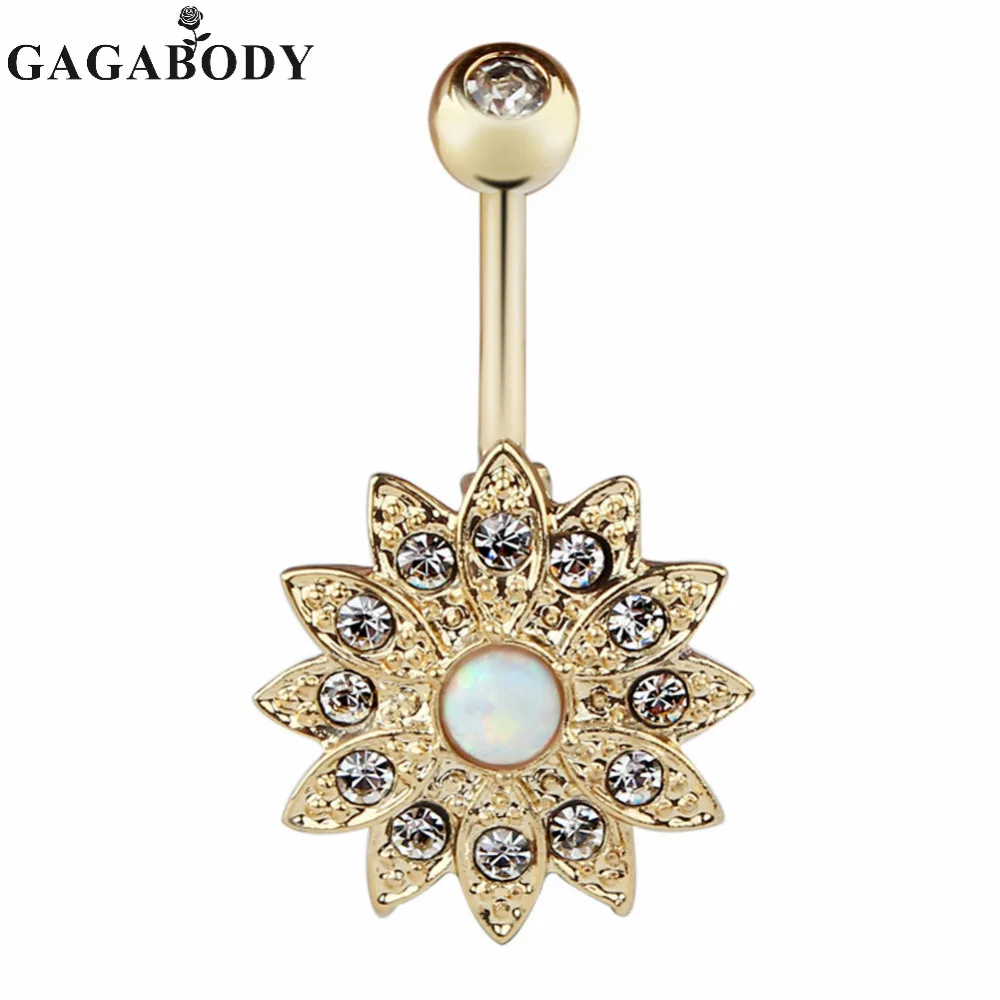 2017 Wholesale 1PCS Opal Belly Button Ring Jeweled Flower 14G Girls