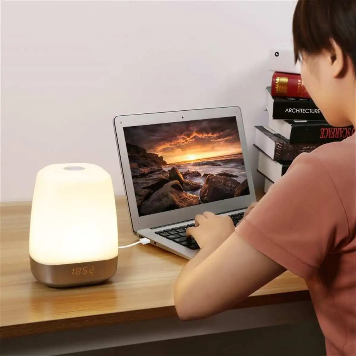 

USB Smart Colorful Sunrise Alarm Clock Nature Sound Snooze Wake Up Light Touch Control Rechargeable Home Bedside Desk Lamp