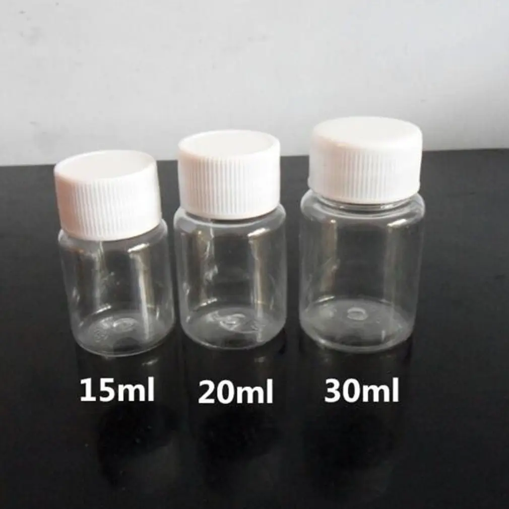 

Lots 5Pcs 15ml/20ml/30ml/60ml Clear PET Plastic Refillable Seal Bottles Vials Reagent store Container Plastic Screw Lid cap