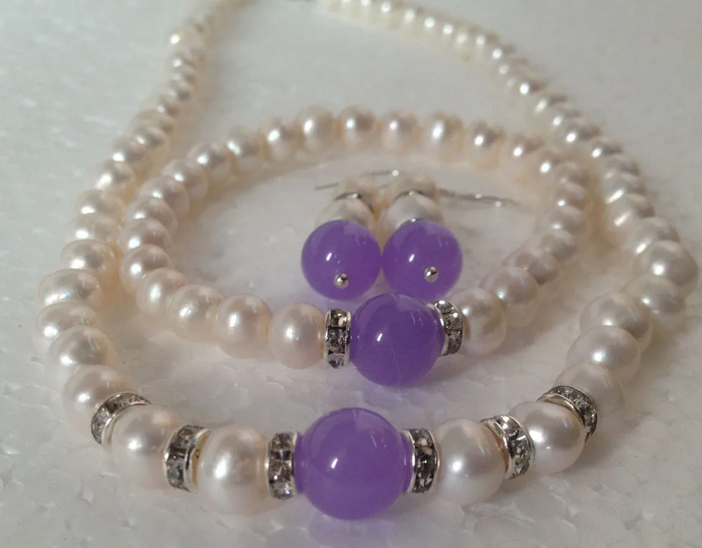 

Miss charm Jew.562 Natural White Akoya Cultured Pearl/Alexandrite bracelets necklace earrings set (A0423)
