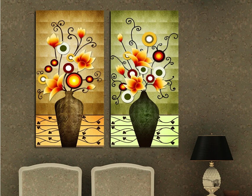 2 Piezas Florero Retro Cuadros De Pared Vintage Magnolia Pintura