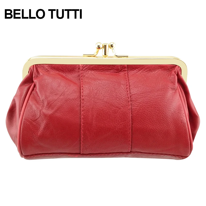Genuine Sheepskin Leather Wallet Kiss Clutch Mini Coin Purse Women Change Bag