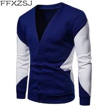 FFXZSJ бренд мужской вязаный Повседневный джемпер свитер пэчворк v-образный вырез с капюшоном пуловер с длинным рукавом Топы Кардиган Свитера