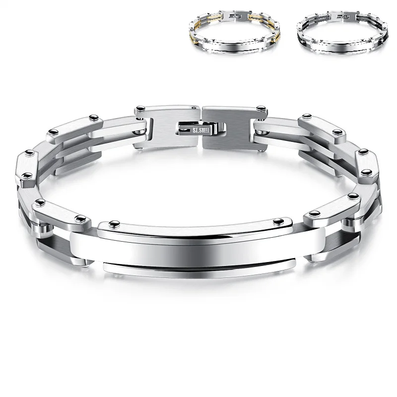 Stainless Steel Titanium Bangle Bracelet Men's Motorcycle Chain Silver Black Gold Flat Label Punk Rock | Украшения и