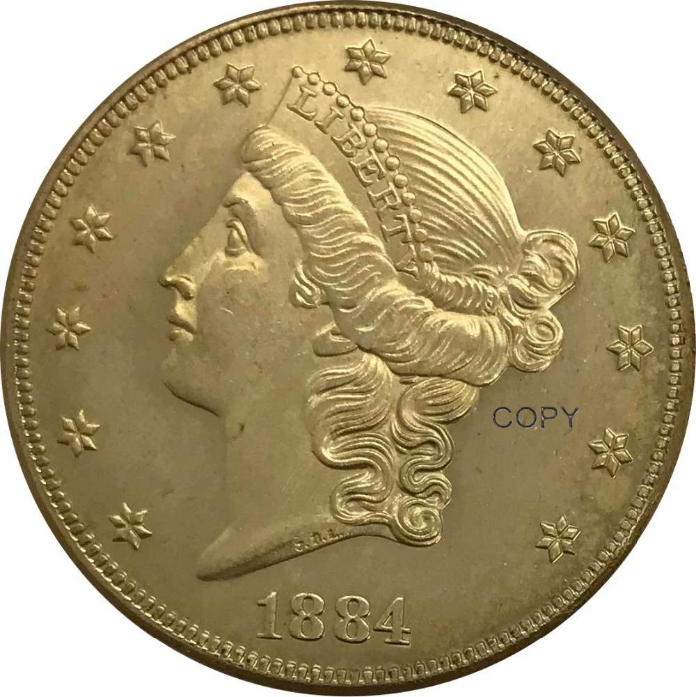 1884 S CC P США 20 долларов Liberty Head Double Eagle с девизом Золотая монета латунная