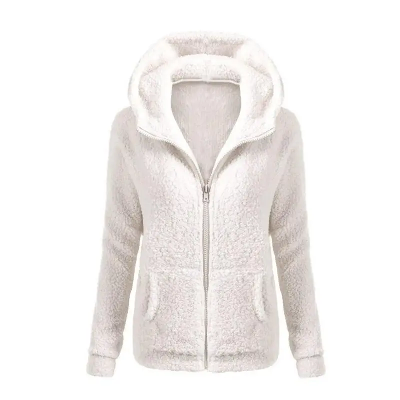 

Women Soft Fleece Winter2018 Solid Color Coat Thicken Autumn Warm Jacket Hooded Zipper Overcoat Female Fashion Outwear