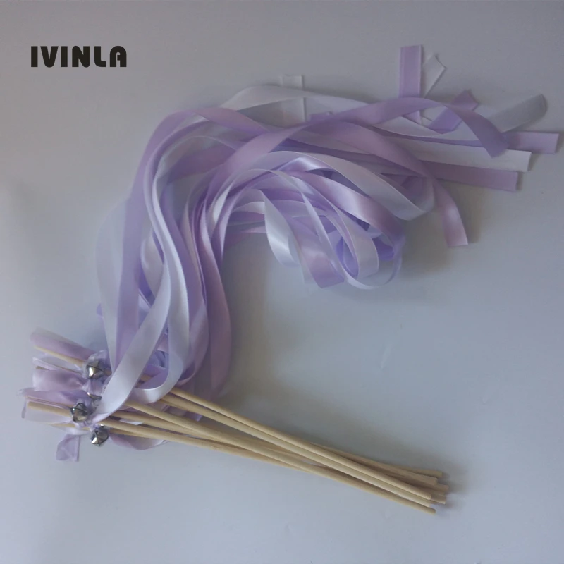 New arrived purple and White wedding Ribbon Stick Wands Wedding Favor