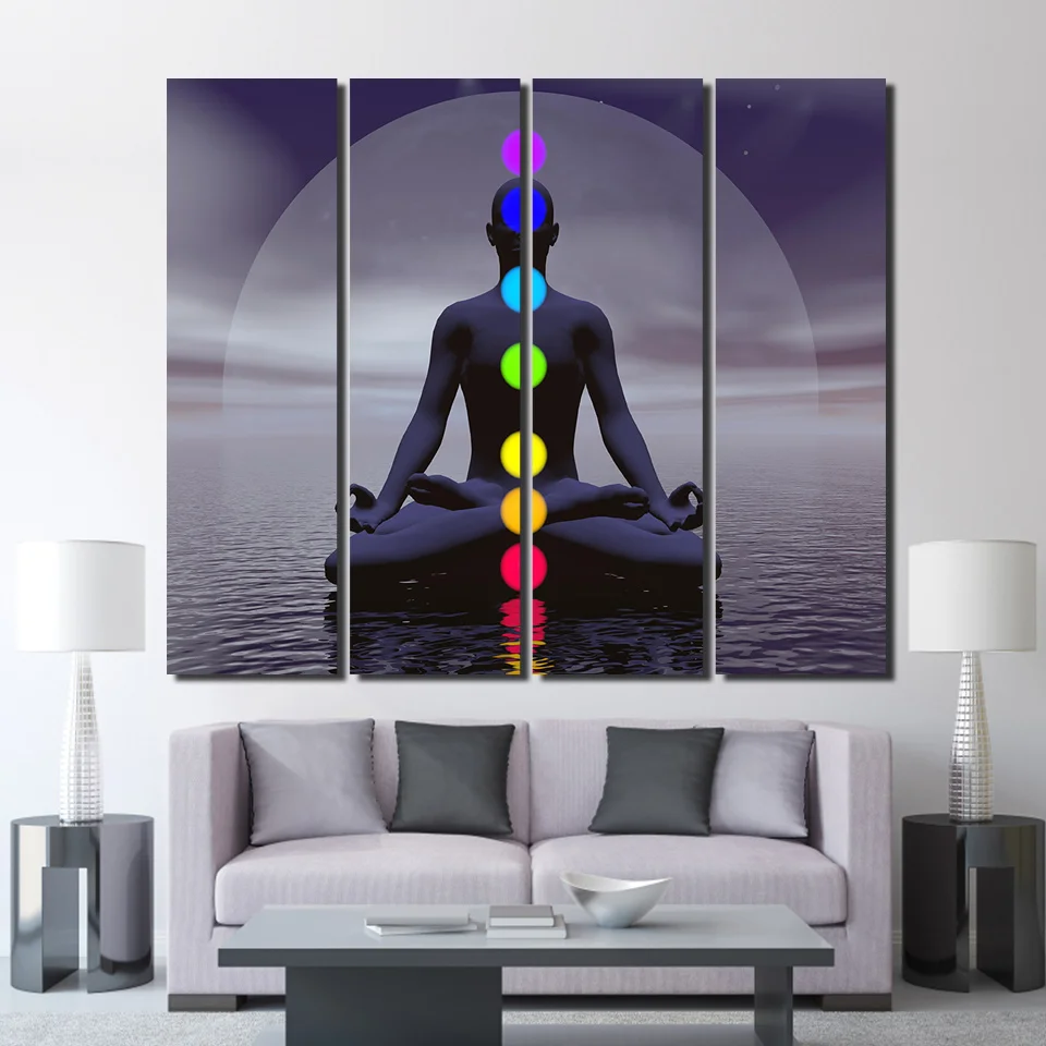 4 Pcs/Set Framed HD Printed Meditation Zen Buddhism Wall Art Canvas Pictures For Living Room