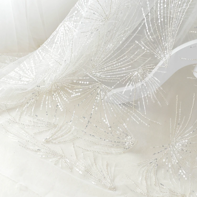 Роскошное Тюлевое Сетчатое кружево с бусинами и блестками, блестящее кружево для свадебного платья! Высококачественная белая кружевная ткань с бисером
