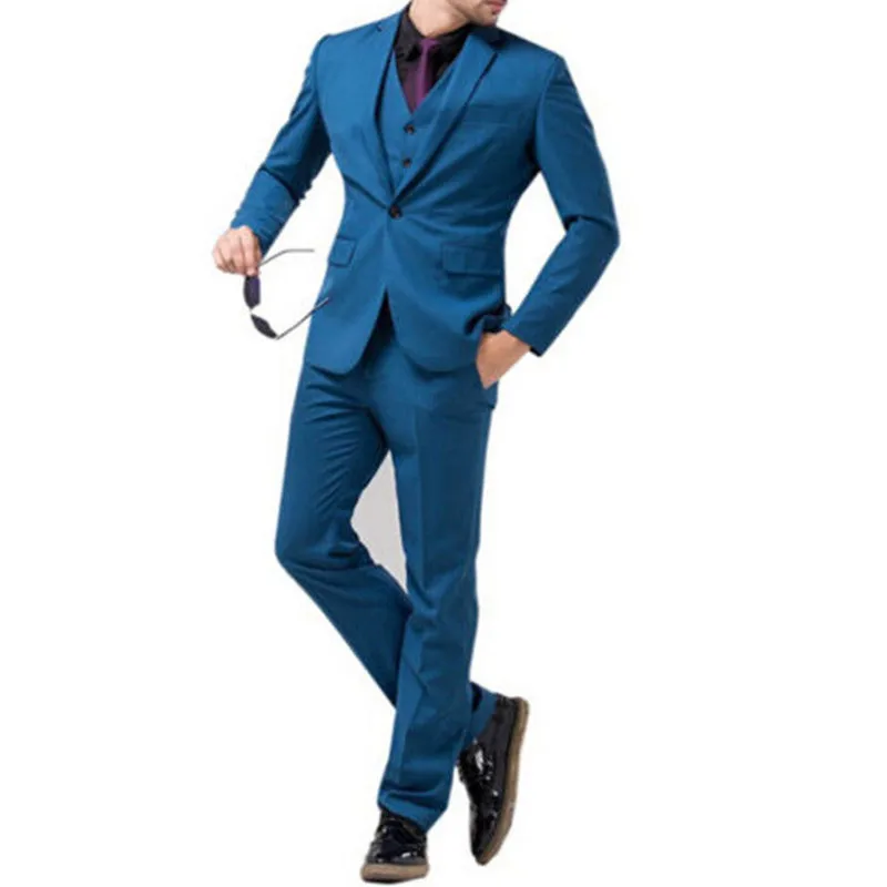 322 Custom Made Dark Blue Mens Wedding Suits Groom Tuxedo 3 Piece Suit Jacket Waistcoat Trousers Groom Wear (Jacket+Vest+Pants) Y322