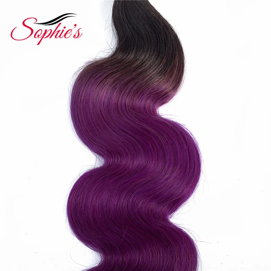 Sophie's Pre-colored Ombre T1B/Purple Color 1 Bundles Hair Malaysian Human Hair Non-Remy Body Wave Hair Sew In Hair Extensions