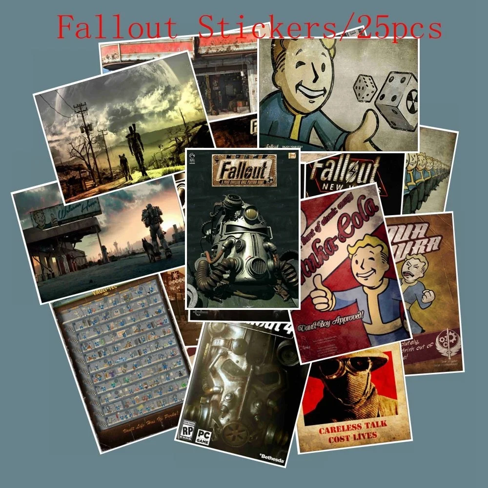 

25 Pcs/Lot Fallout 4 Game Stickers for Car Laptop PVC Bicycle Backpack Home Decal DIY Waterproof PVC Toy Stickers